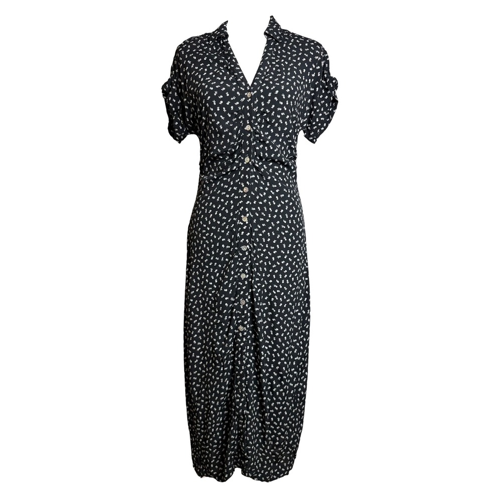 Madewell Black White Floral Midi Dress 4 Button Front French Chic Minimalist